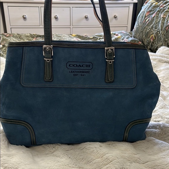 Coach Blue Suede Leather Tote - Picture 2 of 12